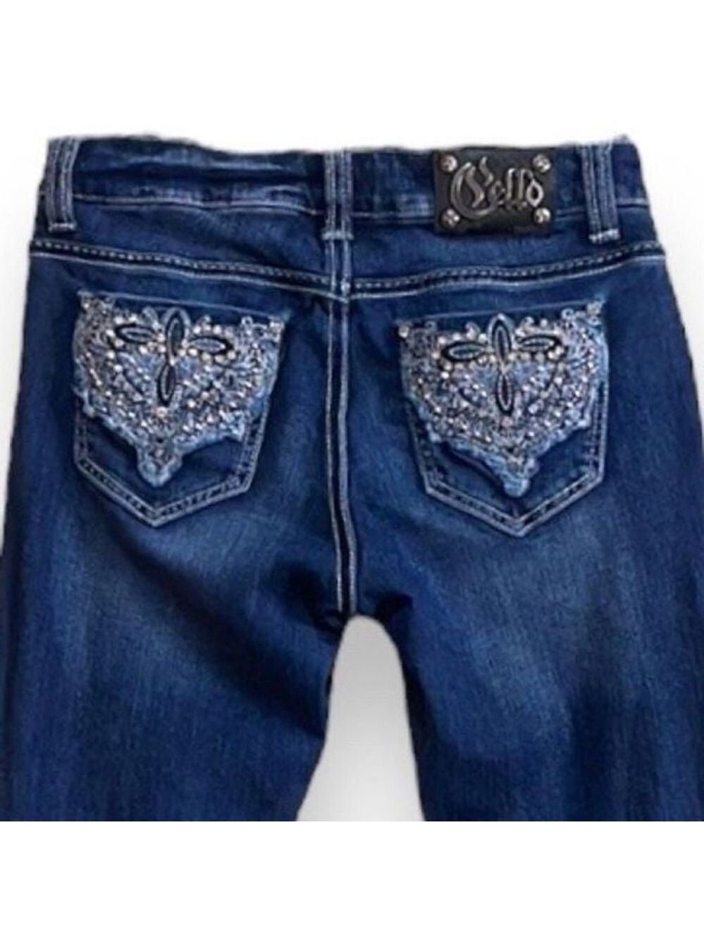 Bootcut Western Jeans Juniors Size 5 / 26” Med-Dark Wash Distressed - Picture 4 of 6